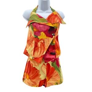 Finley Floral Halter Top Shorts Set Sz 10‎ Cotton Colorful Resortwear Summer New